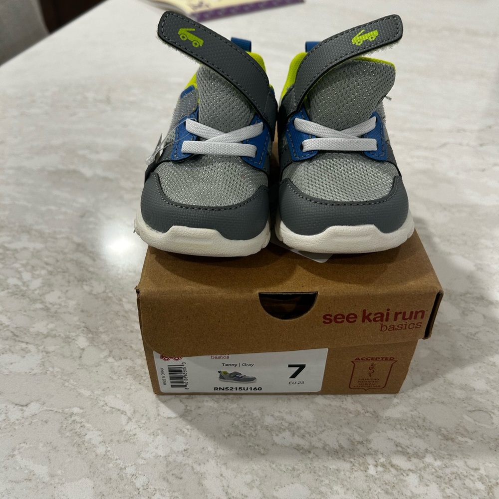 See Kai Run Gray and White Kids Sneakers